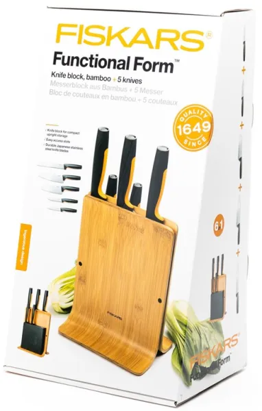 Fiskars Functional Form Bamboo veitsitukki 5 veistä